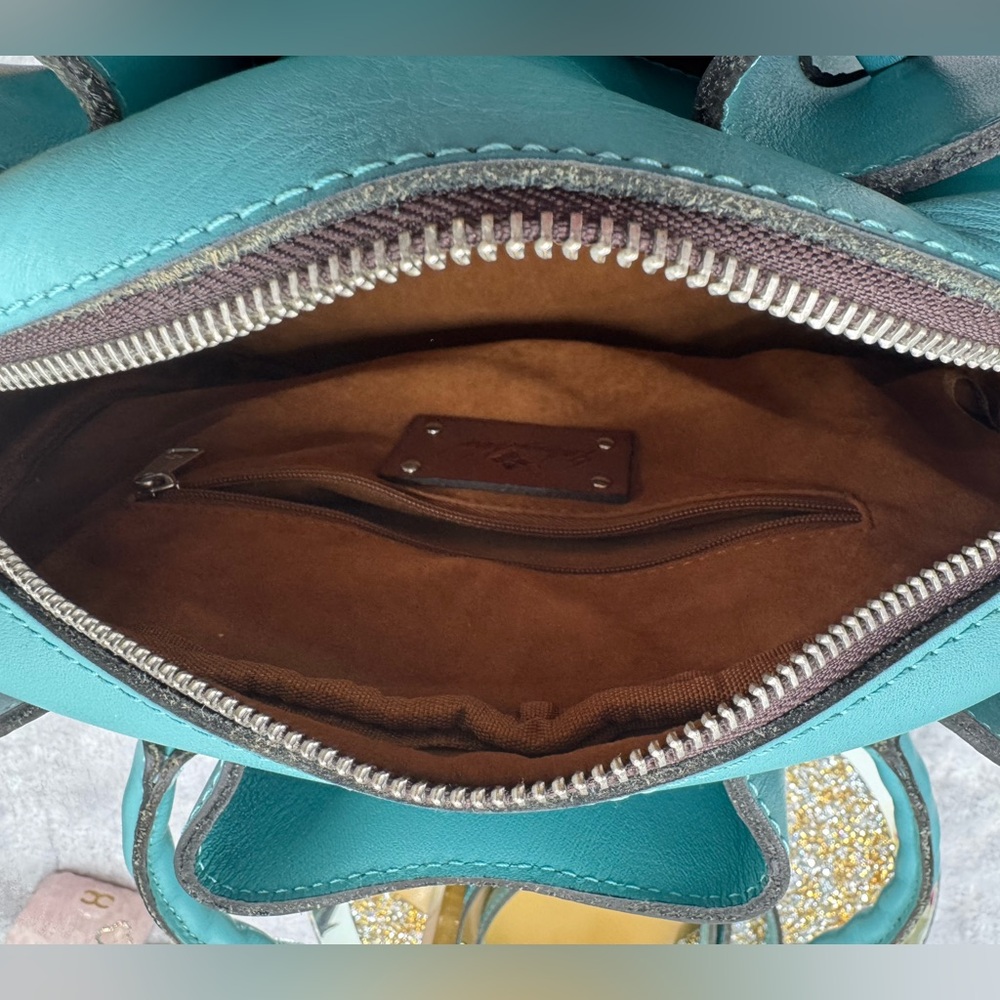 Patricia Nash Floral Embossed Italian Leather Satchel Shoulder Crossbody Teal - Picture 9 of 10